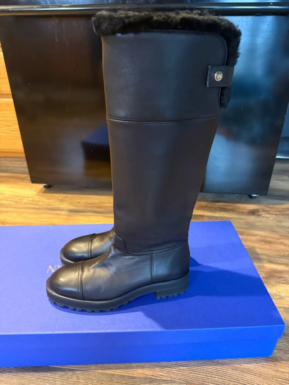 Stuart Weitzman Black Alpine Cozy Over-the-Knee Lug Sole Boots